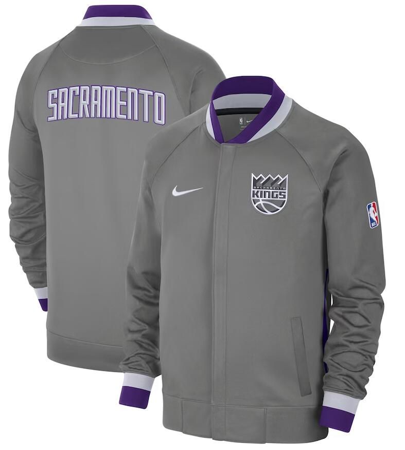 Men Sacramento Kings Grey Nike City Edition Full Zip Jacket 2023 NBA Jersey->phoenix suns->NBA Jersey